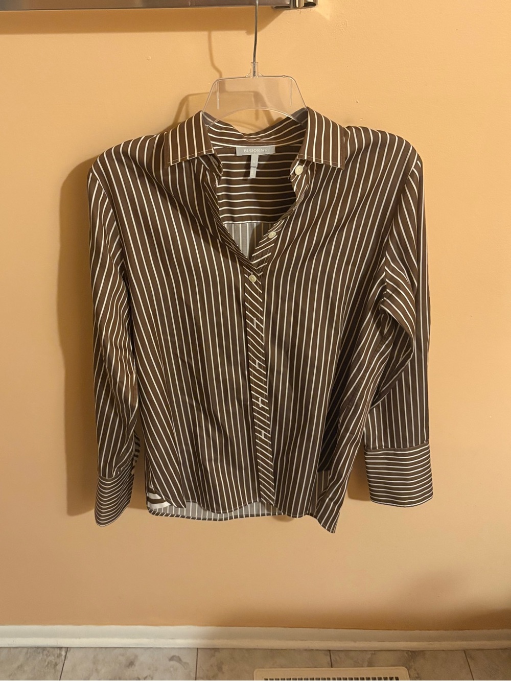 Hinson Wu brown & white striped button up shirt